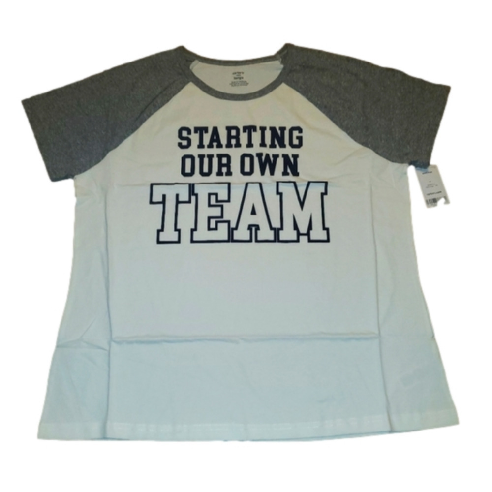 NWT CARTER'S STARTING OUR OWN TEAM tee grey & white Large NEW